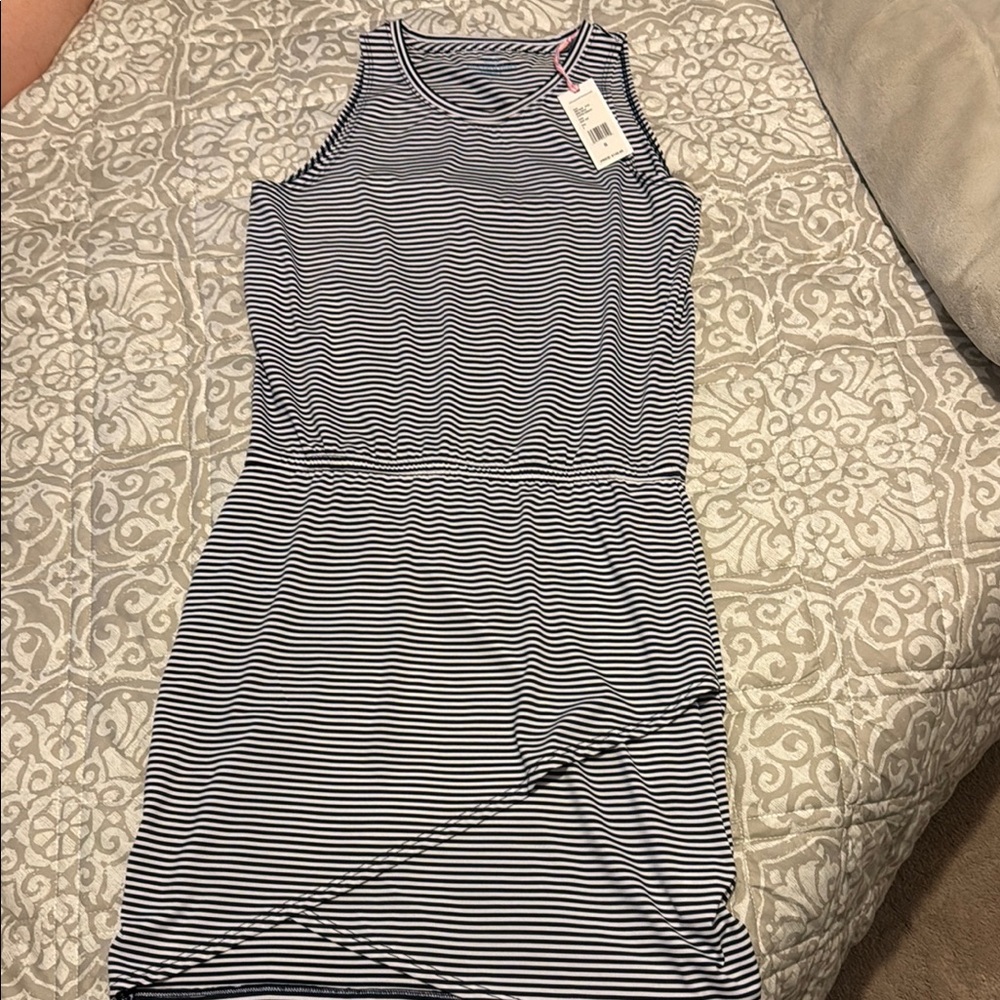 Striped Navy Blue and White Sleeveless Dress